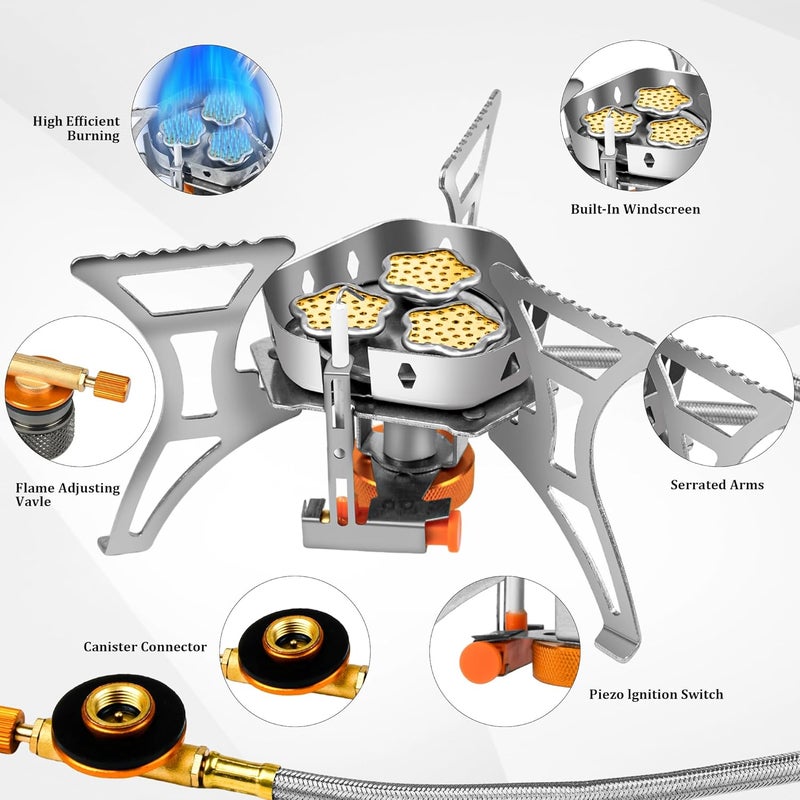 Facitsolvit 6800W Camping Backpacking Stove, Outdoor Portable Burner Cooking Stove with Fuel Canister Adapter, Piezo Ignition, Carry Case, Foldable Windproof Camping Gas Stove for Picnic Hiking - Image 4